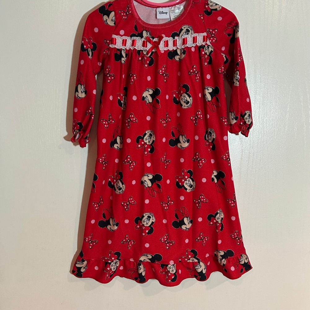 Disney Minnie Mouse Toddler Girls Red Nightgown Pajamas Size 3T Bow Lace
